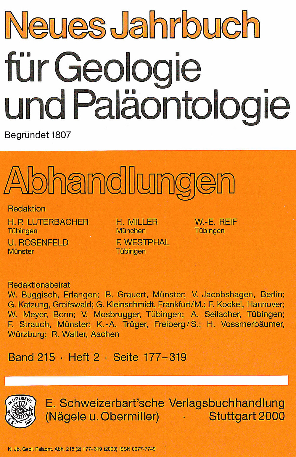 Umschlagbild des Buches: Neues Jahrbuch für Geologie und Paläontologie - Abhandlungen Band 215 Heft 2