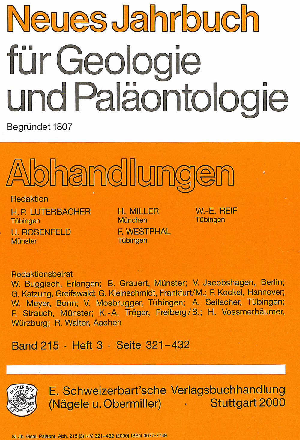 Umschlagbild des Buches: Neues Jahrbuch für Geologie und Paläontologie - Abhandlungen Band 215 Heft 3