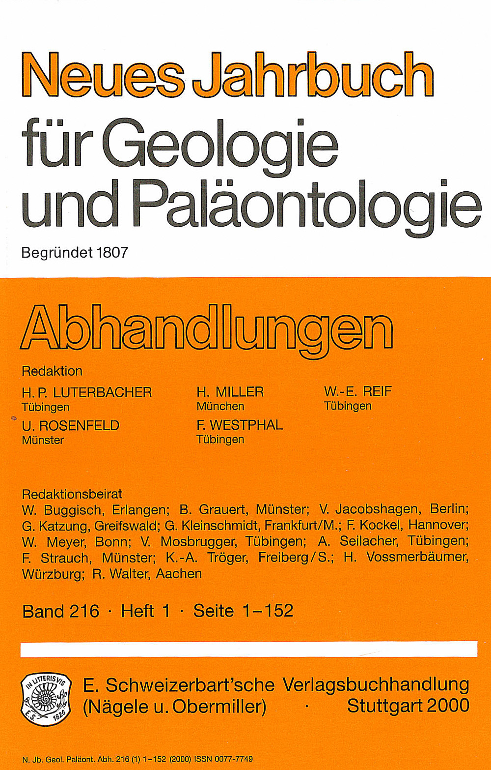 Cover image of: Neues Jahrbuch für Geologie und Paläontologie - Abhandlungen Band 216 Heft 1