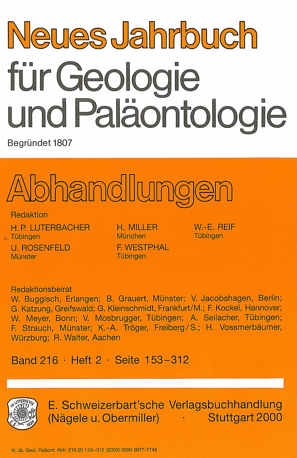 Cover image of: Neues Jahrbuch für Geologie und Paläontologie - Abhandlungen Band 216 Heft 2