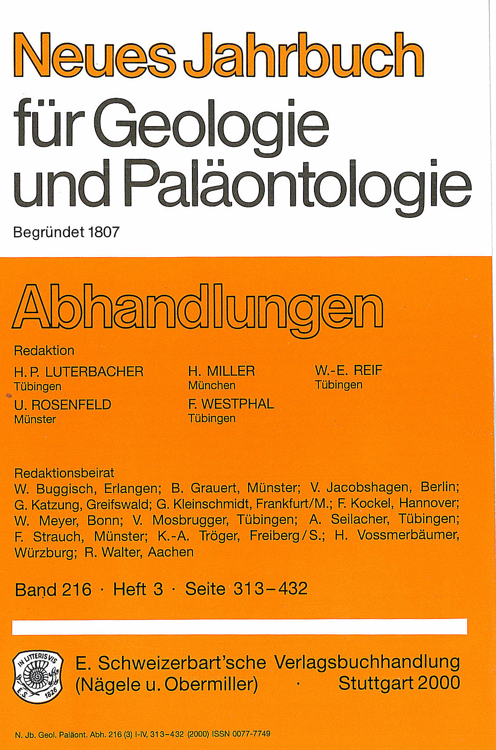 Cover image of: Neues Jahrbuch für Geologie und Paläontologie - Abhandlungen Band 216 Heft 3