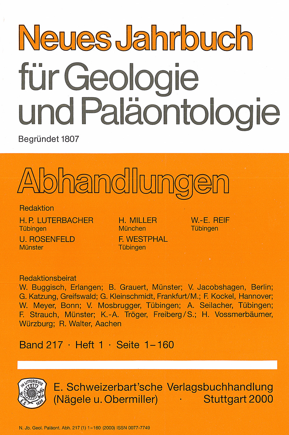 Umschlagbild des Buches: Neues Jahrbuch für Geologie und Paläontologie - Abhandlungen Band 217 Heft 1