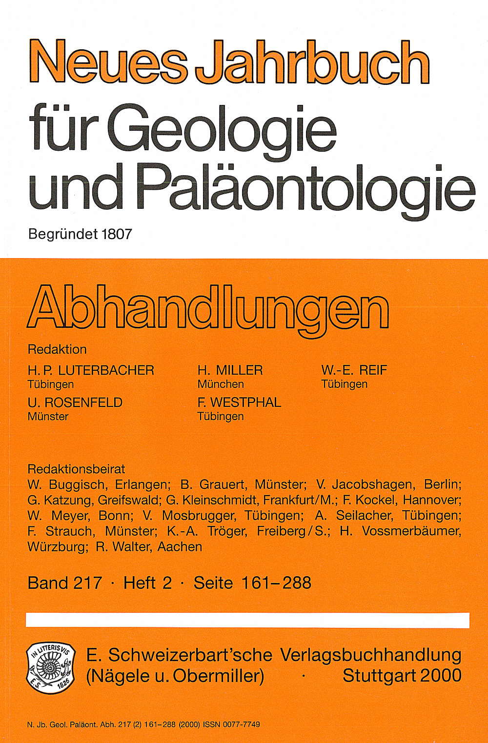 Umschlagbild des Buches: Neues Jahrbuch für Geologie und Paläontologie - Abhandlungen Band 217 Heft 2