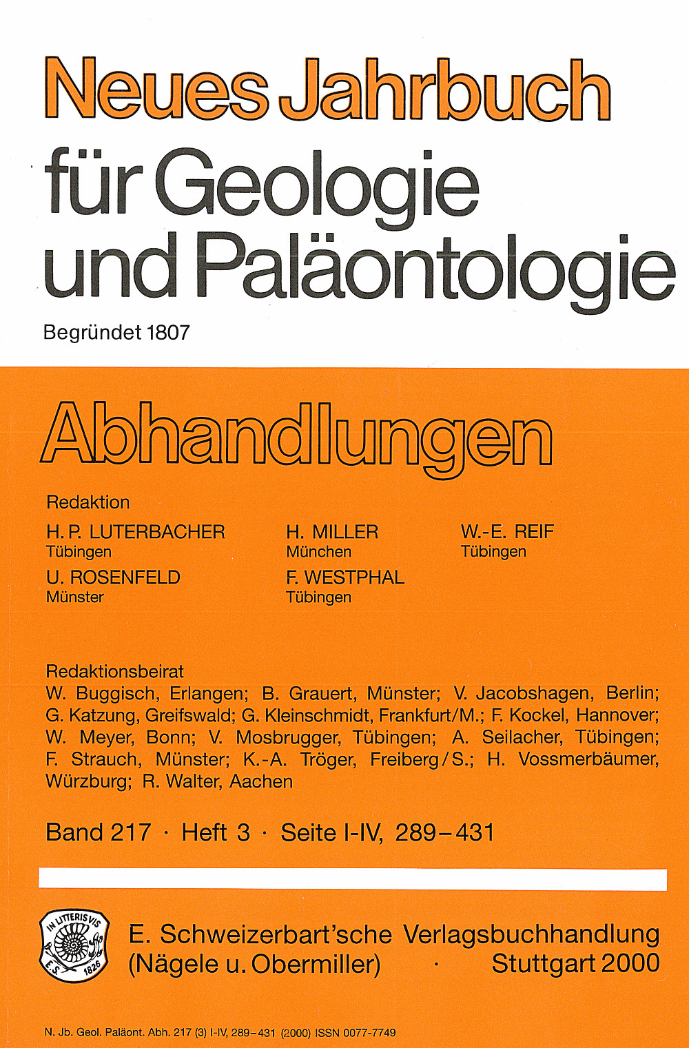 Umschlagbild des Buches: Neues Jahrbuch für Geologie und Paläontologie - Abhandlungen Band 217 Heft 3