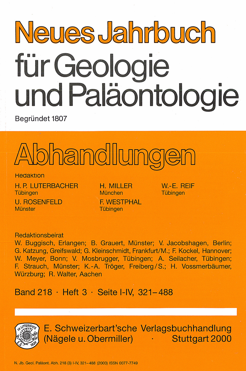 Cover image of: Neues Jahrbuch für Geologie und Paläontologie - Abhandlungen Band 218 Heft 3