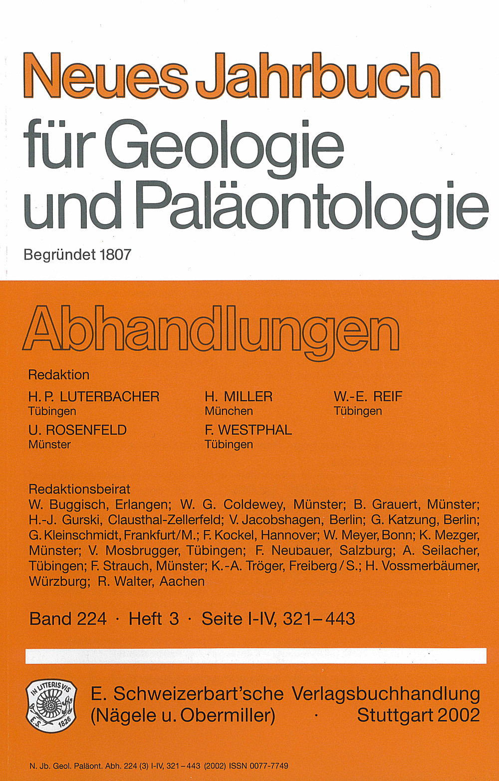 Cover image of: Neues Jahrbuch für Geologie und Paläontologie - Abhandlungen Band 224 Heft 3
