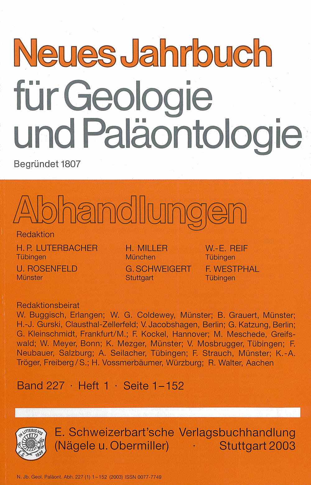 Cover image of: Neues Jahrbuch für Geologie und Paläontologie - Abhandlungen Band 227 Heft 1