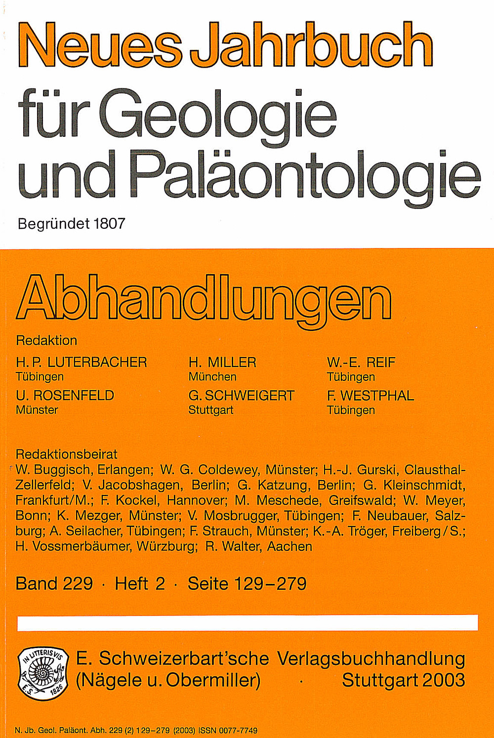 Umschlagbild des Buches: Neues Jahrbuch für Geologie und Paläontologie - Abhandlungen Band 229 Heft 2