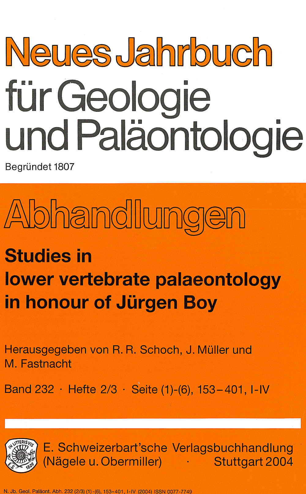 Umschlagbild des Buches: Studies in lower vertebrate palaeontology in honour of
Jürgen Boy
