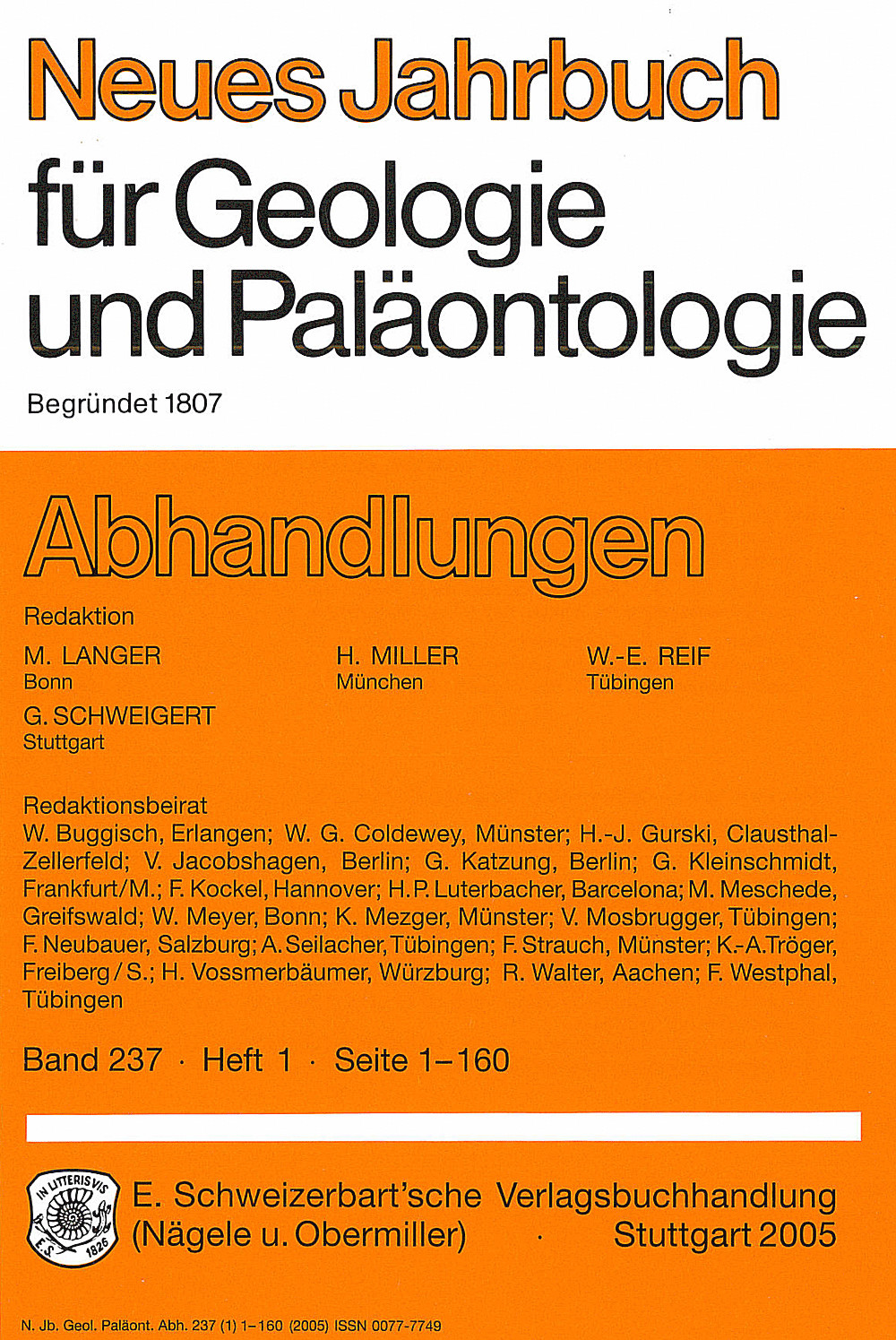 Cover image of: Neues Jahrbuch für Geologie und Paläontologie - Abhandlungen Band 237 Heft 1