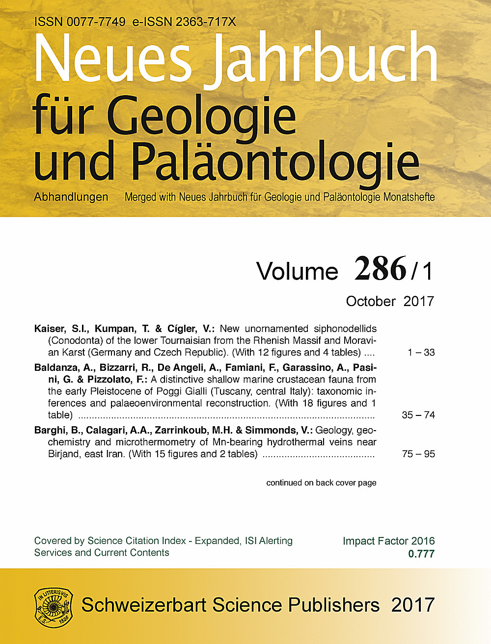 Cover image of: Neues Jahrbuch für Geologie und Paläontologie - Abhandlungen Band 286 Heft 1