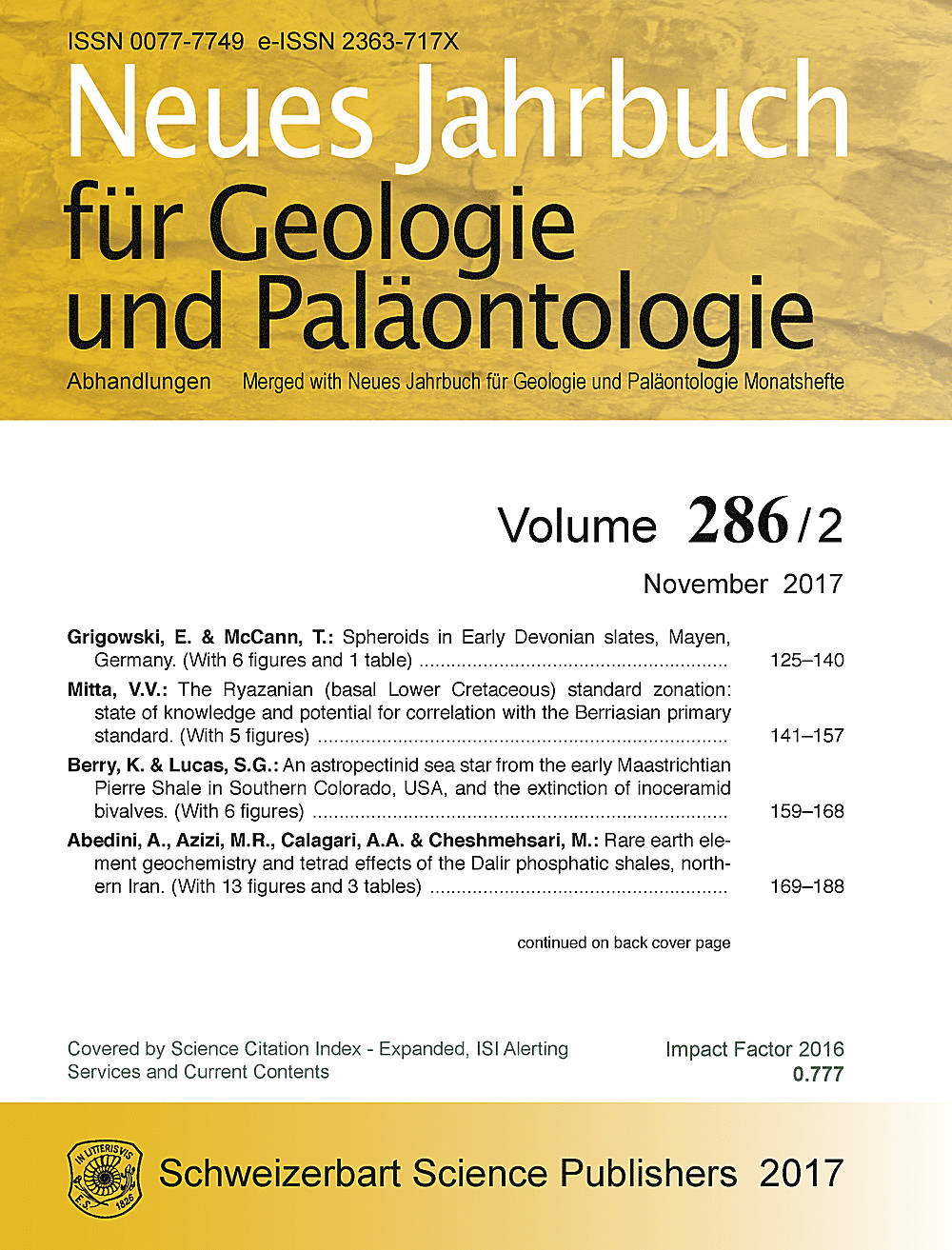 Cover image of: Neues Jahrbuch für Geologie und Paläontologie - Abhandlungen Band 286 Heft 2