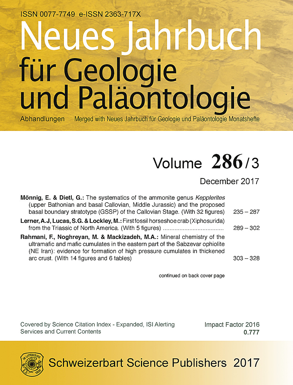 Cover image of: Neues Jahrbuch für Geologie und Paläontologie - Abhandlungen Band 286 Heft 3