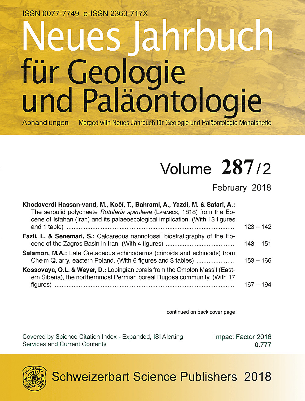 Cover image of: Neues Jahrbuch für Geologie und Paläontologie - Abhandlungen Band 287 Heft 2