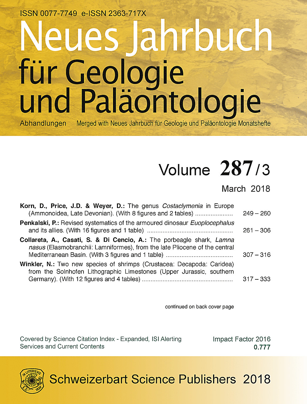 Cover image of: Neues Jahrbuch für Geologie und Paläontologie - Abhandlungen Band 287 Heft 3