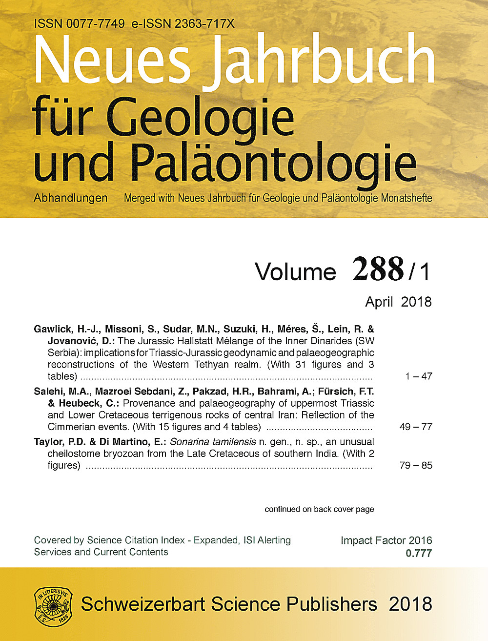 Cover image of: Neues Jahrbuch für Geologie und Paläontologie - Abhandlungen Band 288 Heft 1