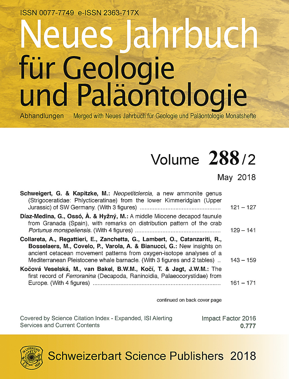 Cover image of: Neues Jahrbuch für Geologie und Paläontologie - Abhandlungen Band 288 Heft 2