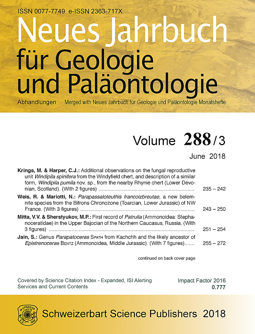 Cover image of: Neues Jahrbuch für Geologie und Paläontologie - Abhandlungen Band 288 Heft 3