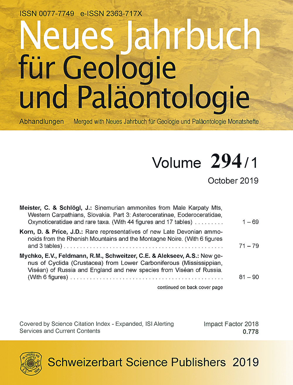 Cover image of: Neues Jahrbuch für Geologie und Paläontologie - Abhandlungen Band 294 Heft 1