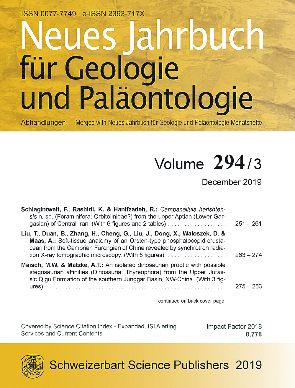 Cover image of: Neues Jahrbuch für Geologie und Paläontologie - Abhandlungen Band 294 Heft 3
