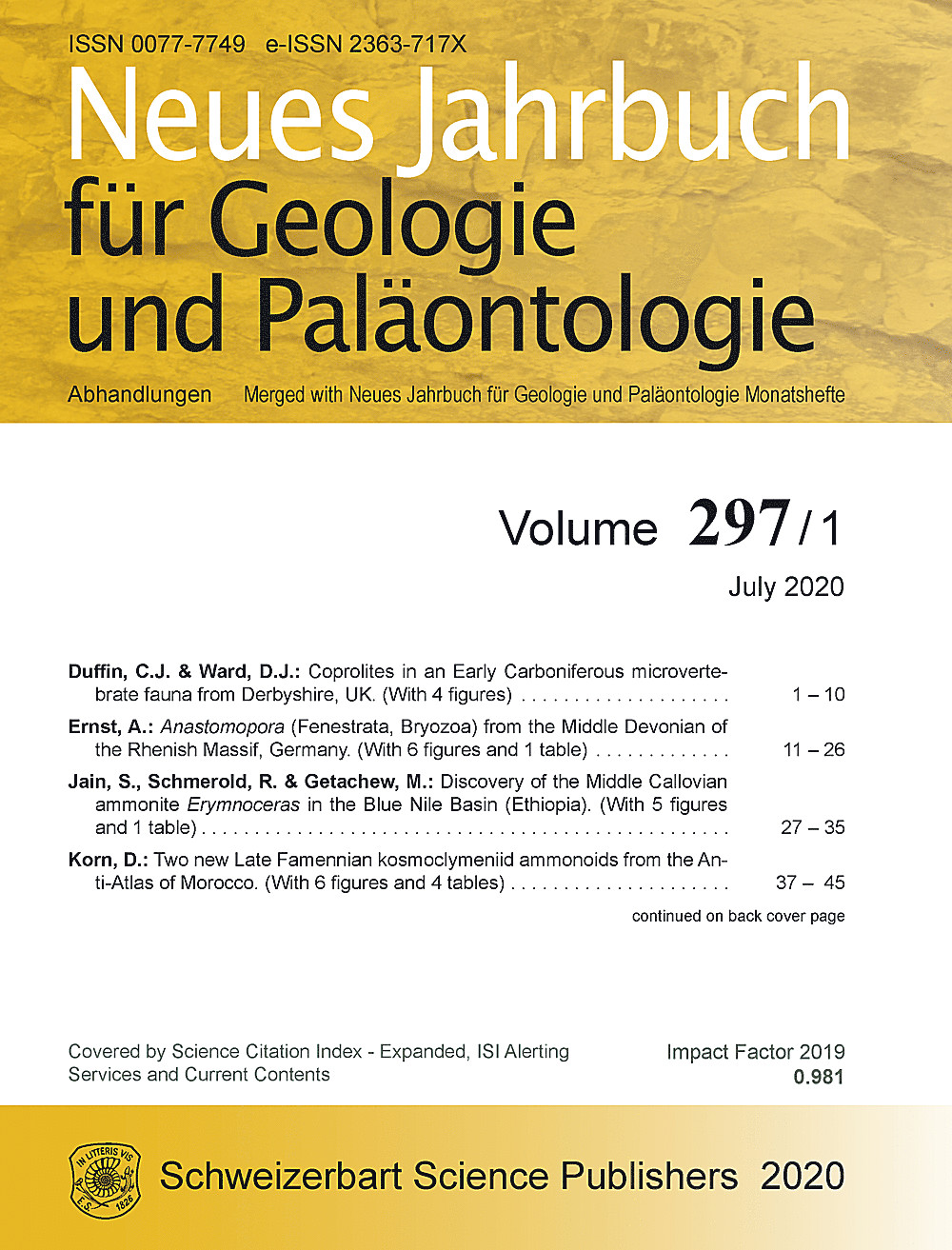 Cover image of: Neues Jahrbuch für Geologie und Paläontologie - Abhandlungen Band 297 Heft 1