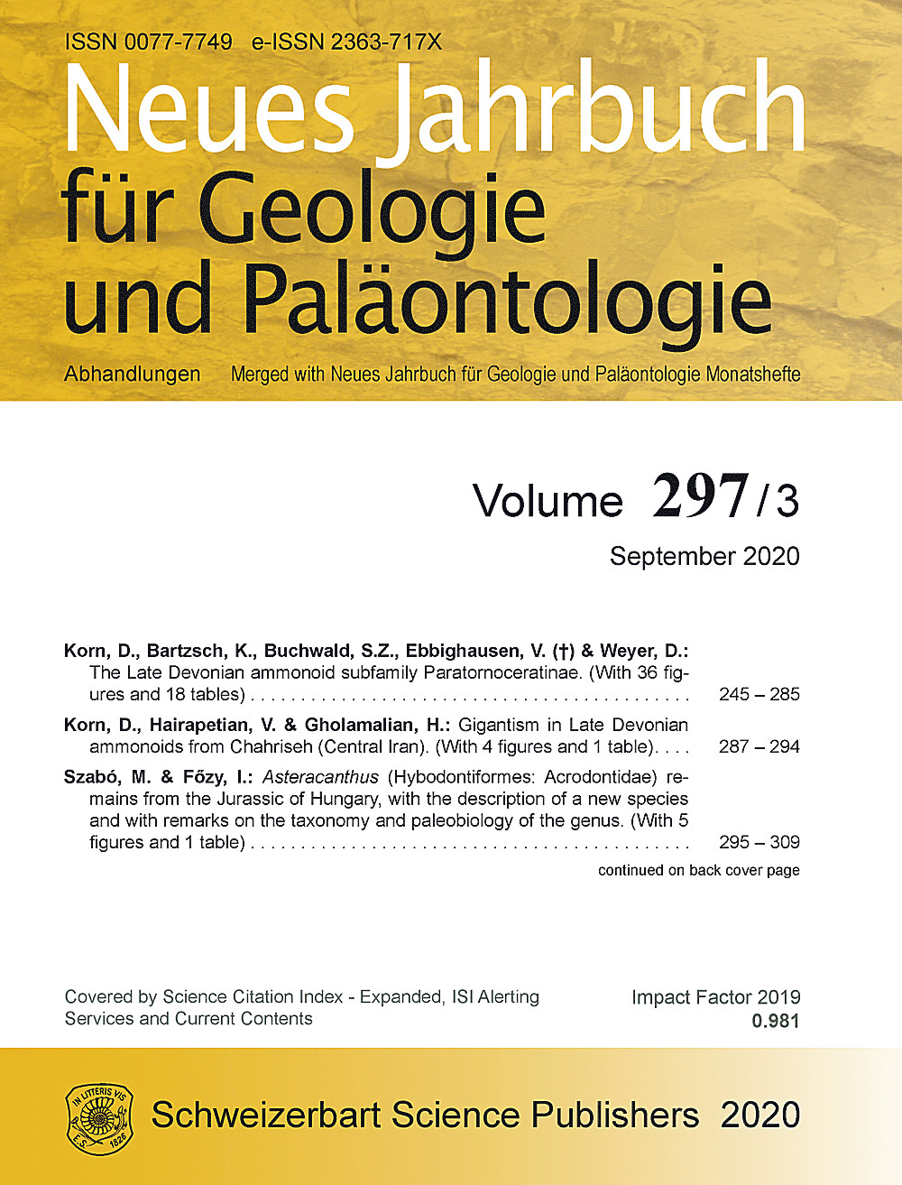Cover image of: Neues Jahrbuch für Geologie und Paläontologie - Abhandlungen Band 297 Heft 3