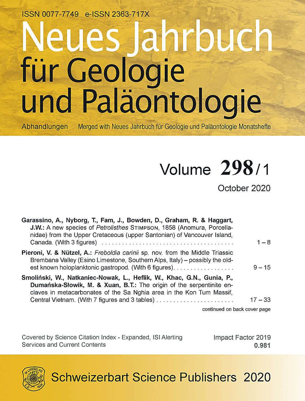 Image de couverture de: Neues Jahrbuch für Geologie und Paläontologie - Abhandlungen Band 298 Heft 1