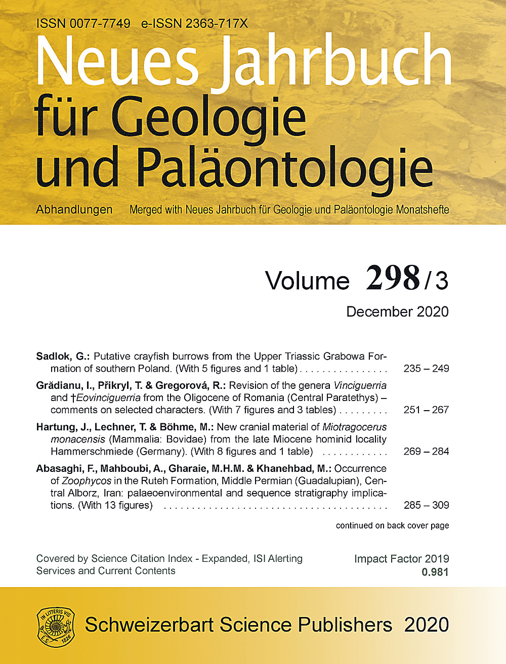 Image de couverture de: Neues Jahrbuch für Geologie und Paläontologie - Abhandlungen Band 298 Heft 3