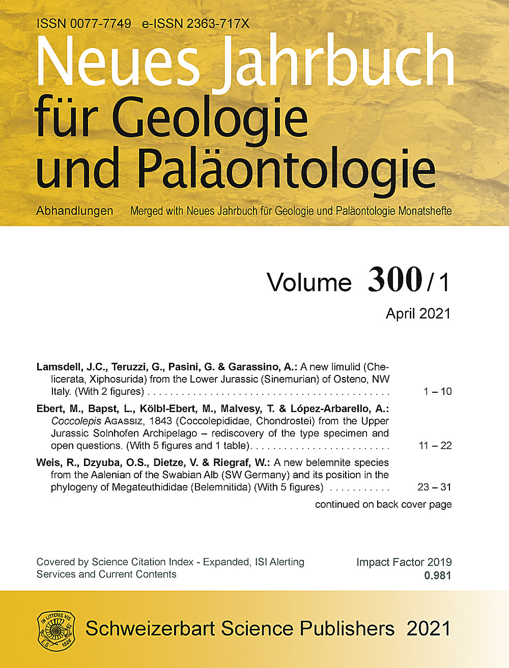 Cover image of: Neues Jahrbuch für Geologie und Paläontologie - Abhandlungen Band 300 Heft 1