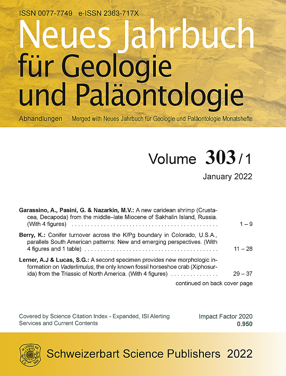 Cover image of: Neues Jahrbuch für Geologie und Paläontologie - Abhandlungen Band 303 Heft 1