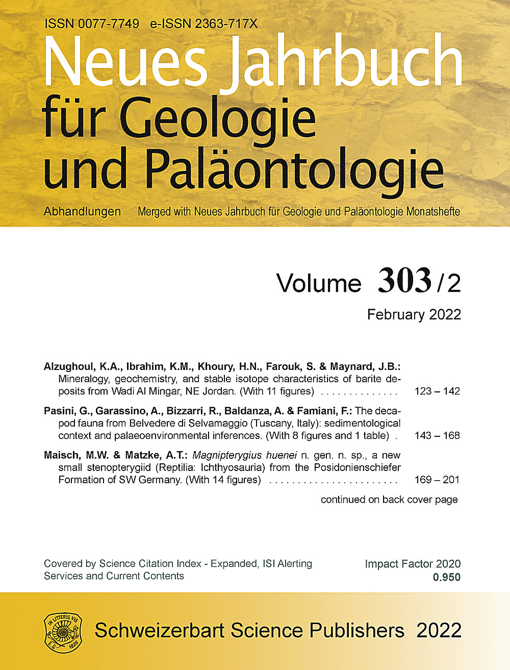 Cover image of: Neues Jahrbuch für Geologie und Paläontologie - Abhandlungen Band 303 Heft 2