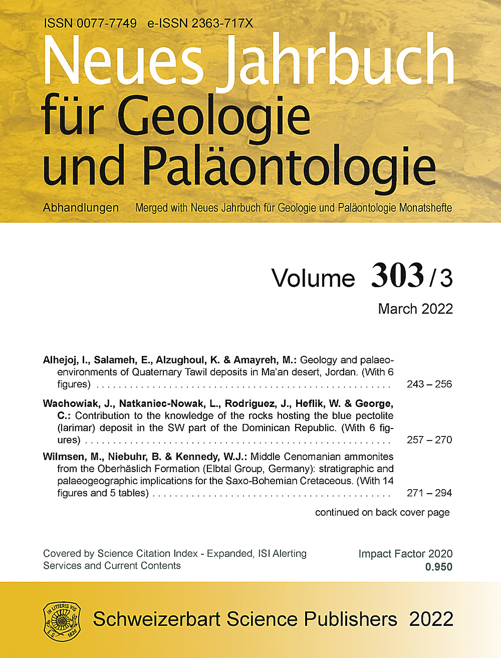 Cover image of: Neues Jahrbuch für Geologie und Paläontologie - Abhandlungen Band 303 Heft 3