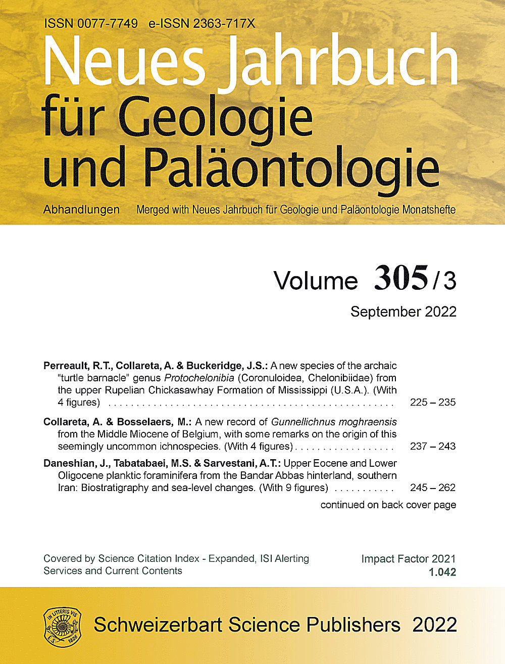 Umschlagbild des Buches: Neues Jahrbuch für Geologie und Paläontologie - Abhandlungen Band 305 Heft 3