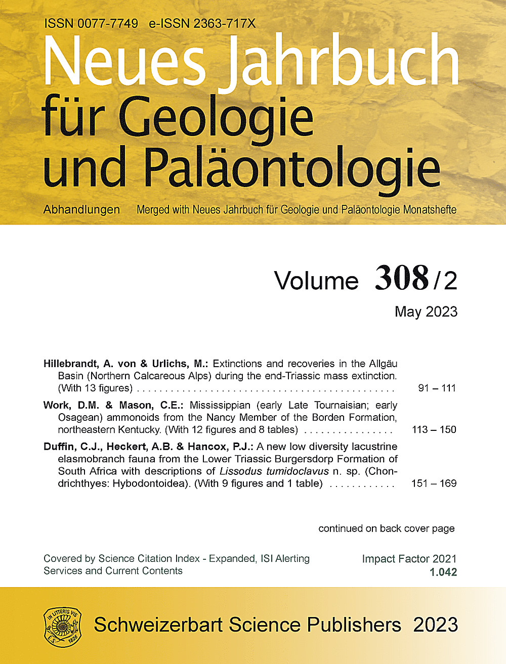 Cover image of: Neues Jahrbuch für Geologie und Paläontologie - Abhandlungen Band 308 Heft 2