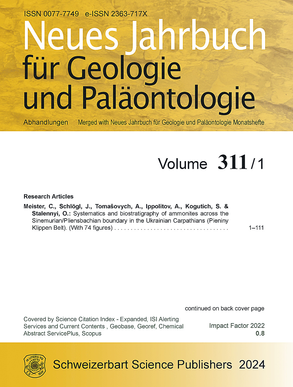 Umschlagbild des Buches: Neues Jahrbuch für Geologie und Paläontologie - Abhandlungen Band 311 Heft 1