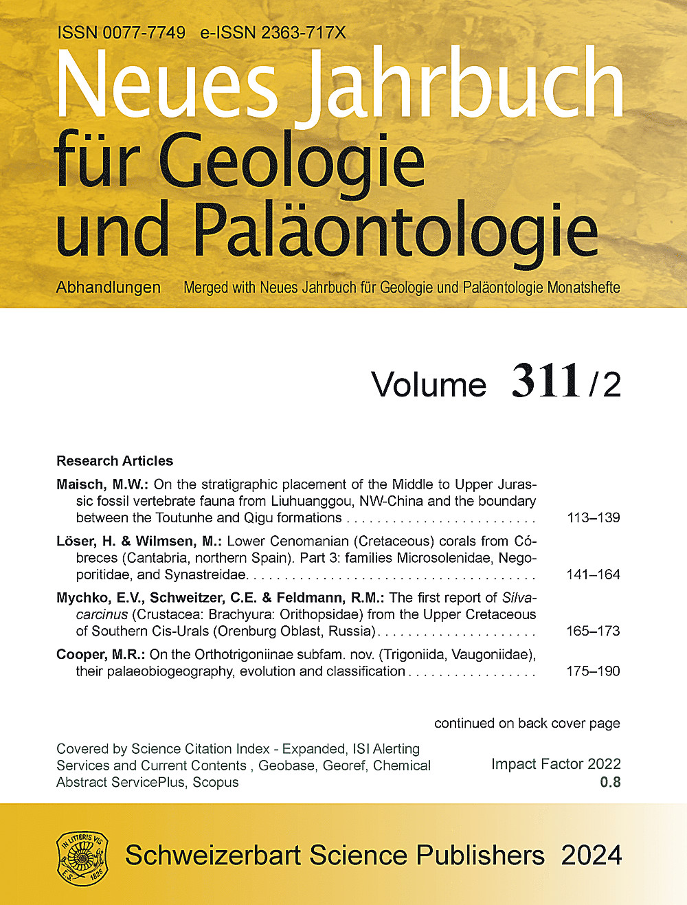 Umschlagbild des Buches: Neues Jahrbuch für Geologie und Paläontologie - Abhandlungen Band 311 Heft 2