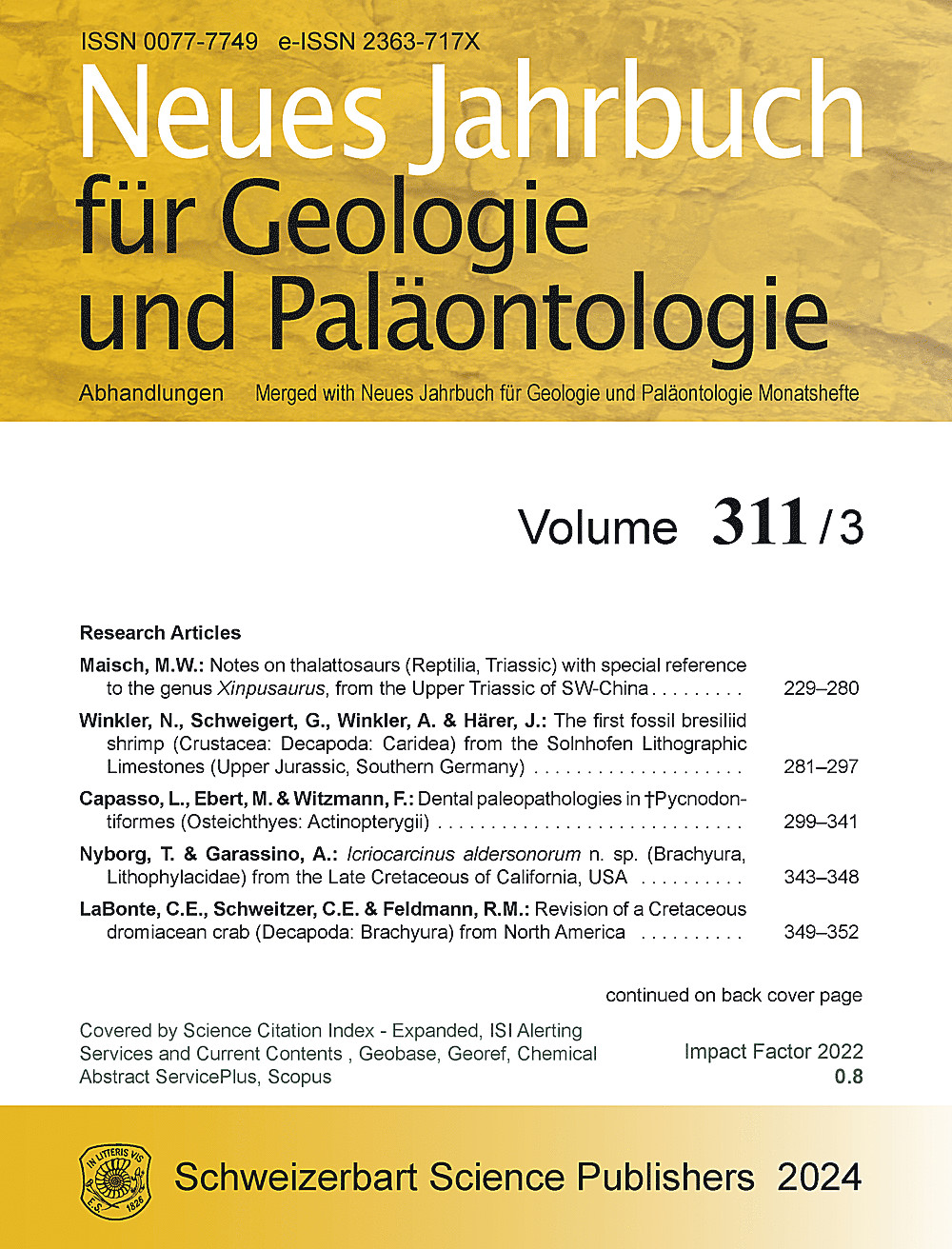 Umschlagbild des Buches: Neues Jahrbuch für Geologie und Paläontologie - Abhandlungen Band 311 Heft 3