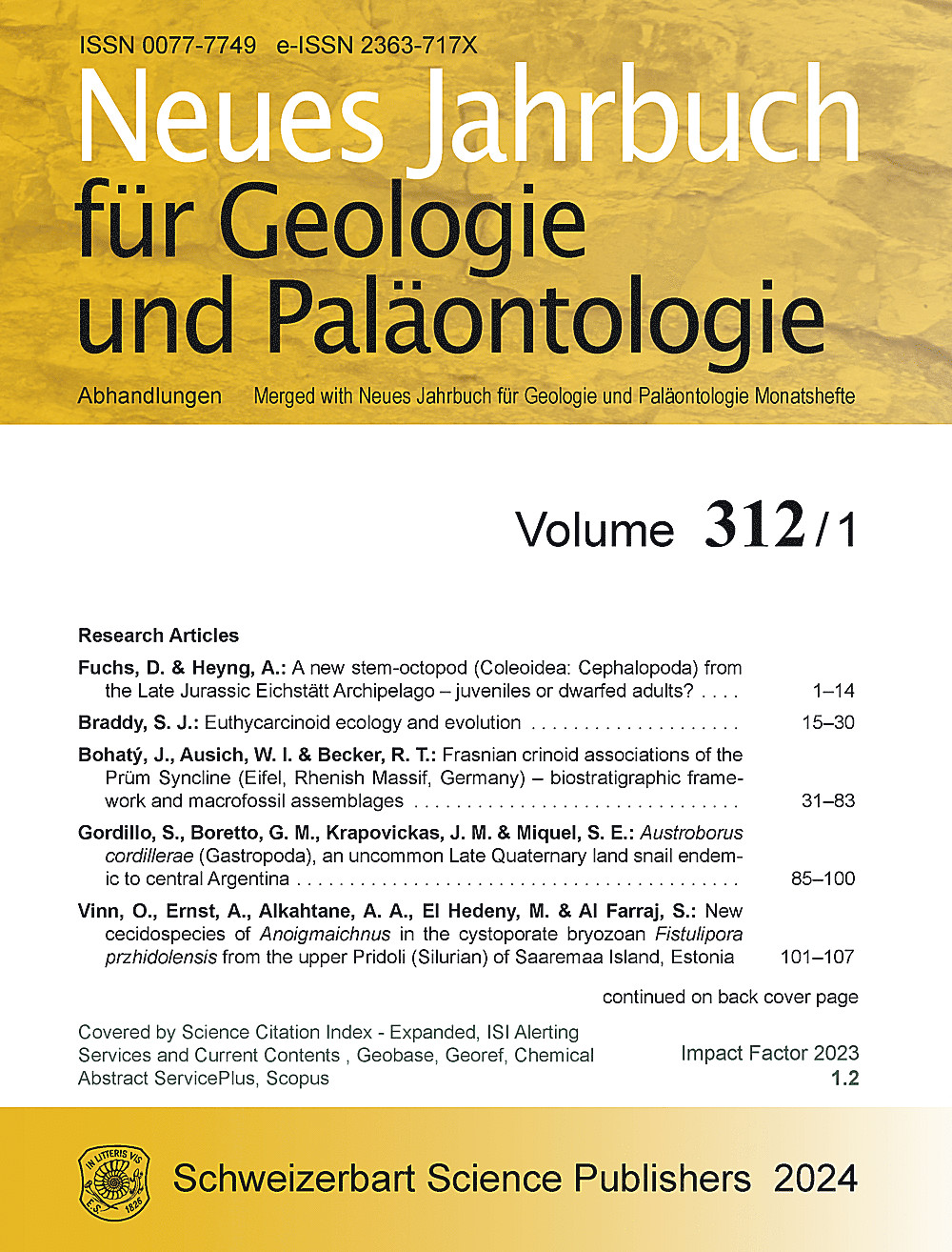 Cover image of: Neues Jahrbuch für Geologie und Paläontologie - Abhandlungen Band 312 Heft 1