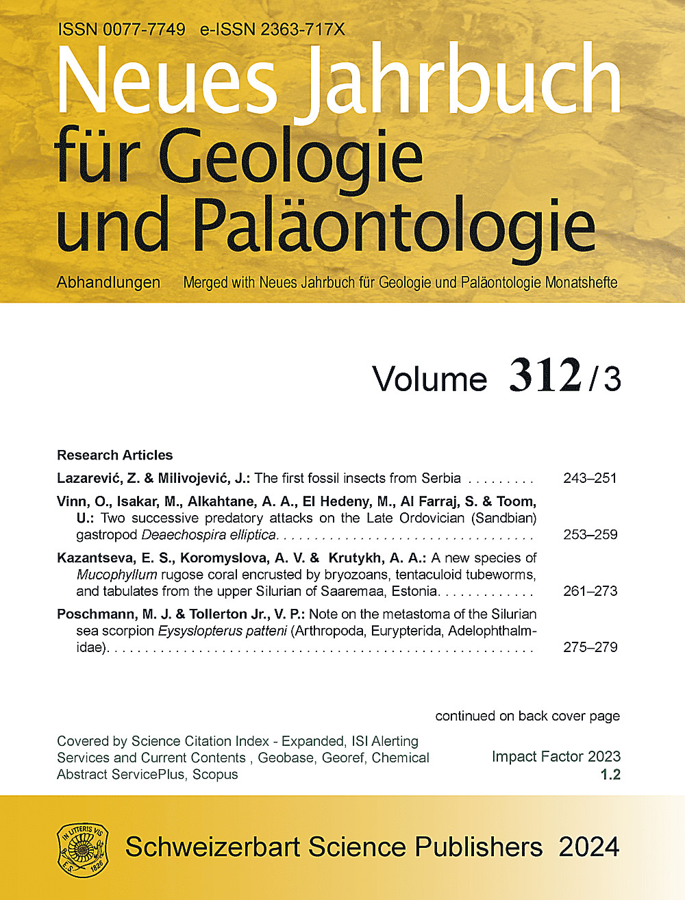 Cover image of: Neues Jahrbuch für Geologie und Paläontologie - Abhandlungen Band 312 Heft 3