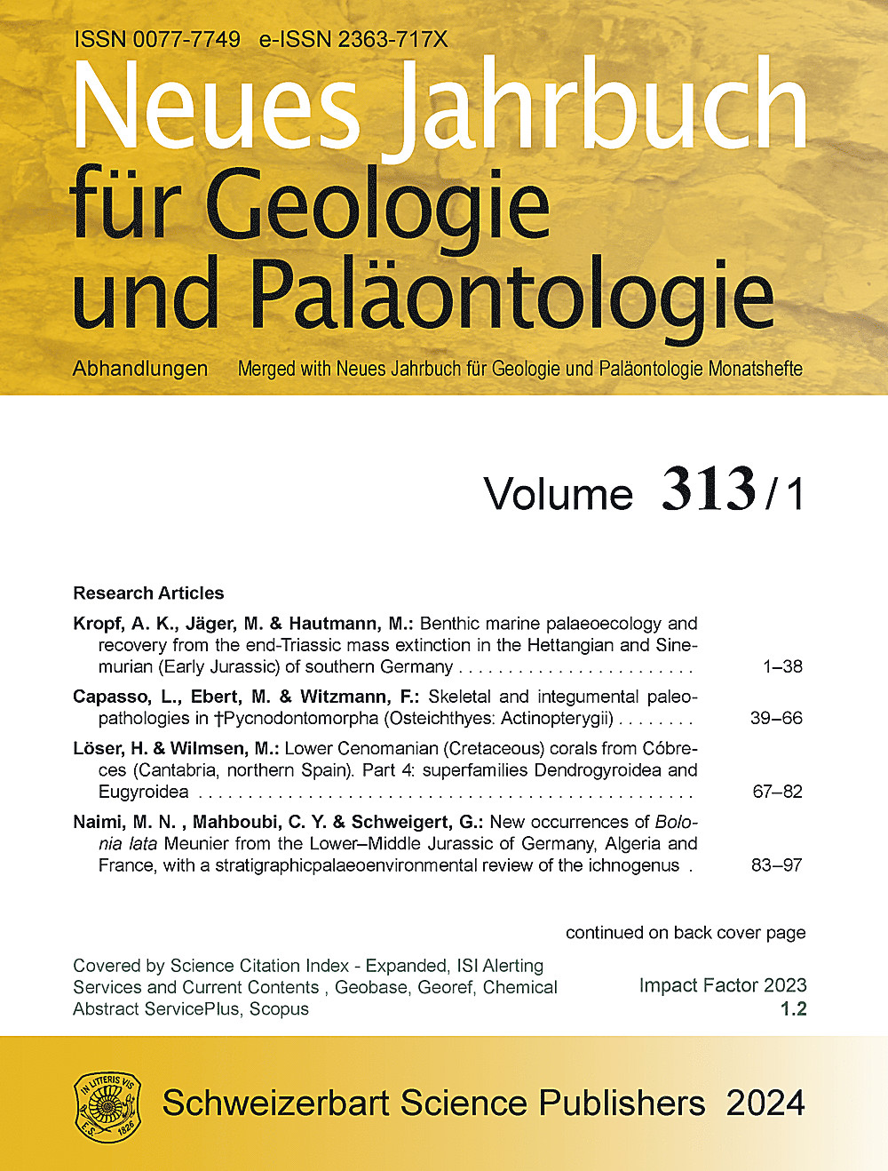 Image de couverture de: Neues Jahrbuch für Geologie und Paläontologie - Abhandlungen Band 313 Heft 1