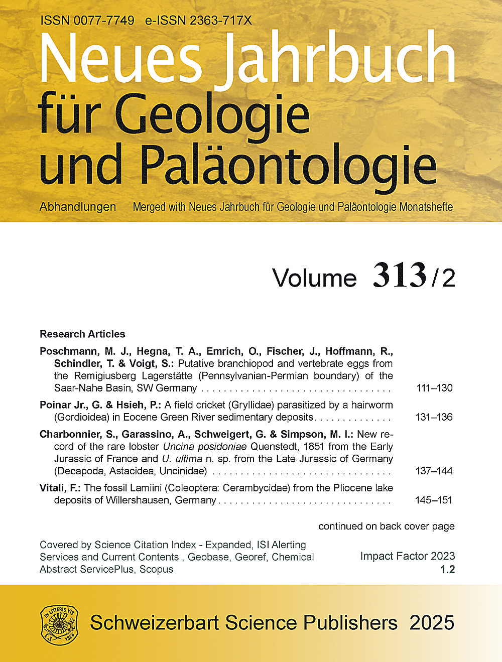 Image de couverture de: Neues Jahrbuch für Geologie und Paläontologie - Abhandlungen Band 313 Heft 2
