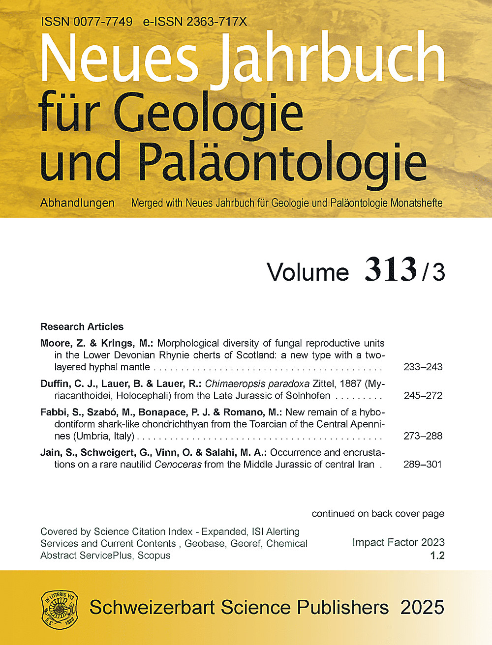 Image de couverture de: Neues Jahrbuch für Geologie und Paläontologie - Abhandlungen Band 313 Heft 3