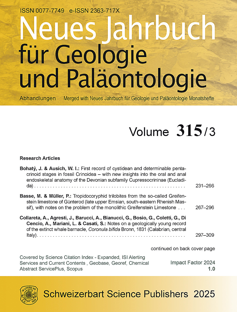Cover image of: Neues Jahrbuch für Geologie und Paläontologie - Abhandlungen Band 315 Heft 3