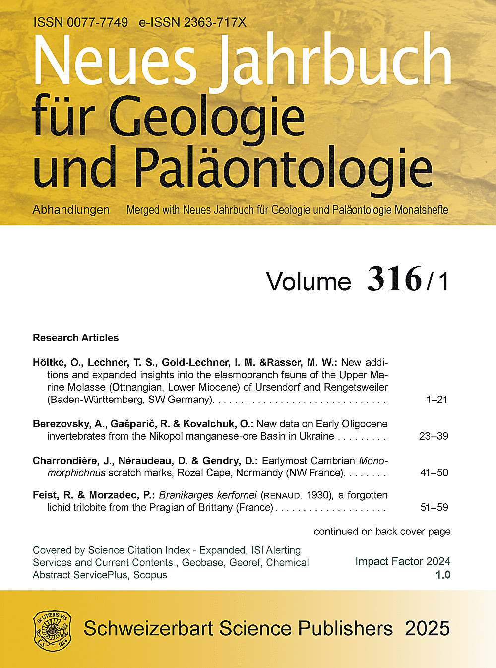 Cover image of: Neues Jahrbuch für Geologie und Paläontologie - Abhandlungen Band 316 Heft 1