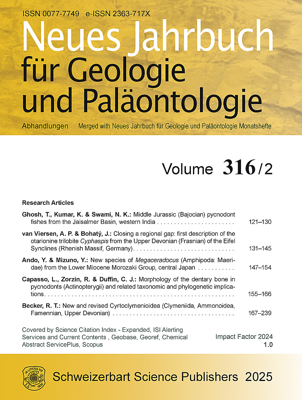Cover image of: Neues Jahrbuch für Geologie und Paläontologie - Abhandlungen Band 316 Heft 2