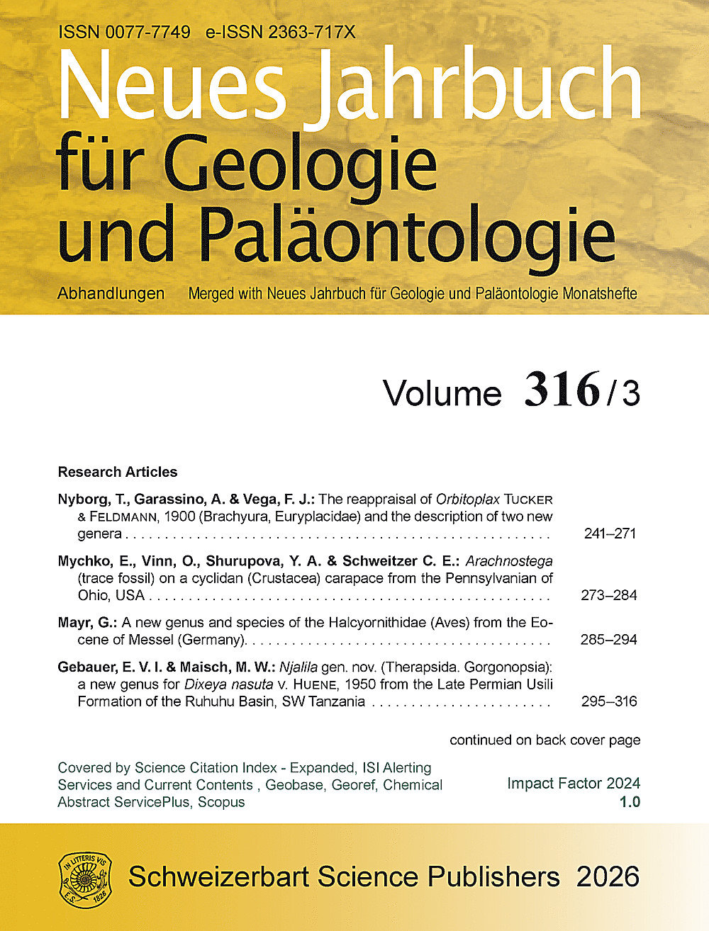 Cover image of: Neues Jahrbuch für Geologie und Paläontologie - Abhandlungen Band 316 Heft 3