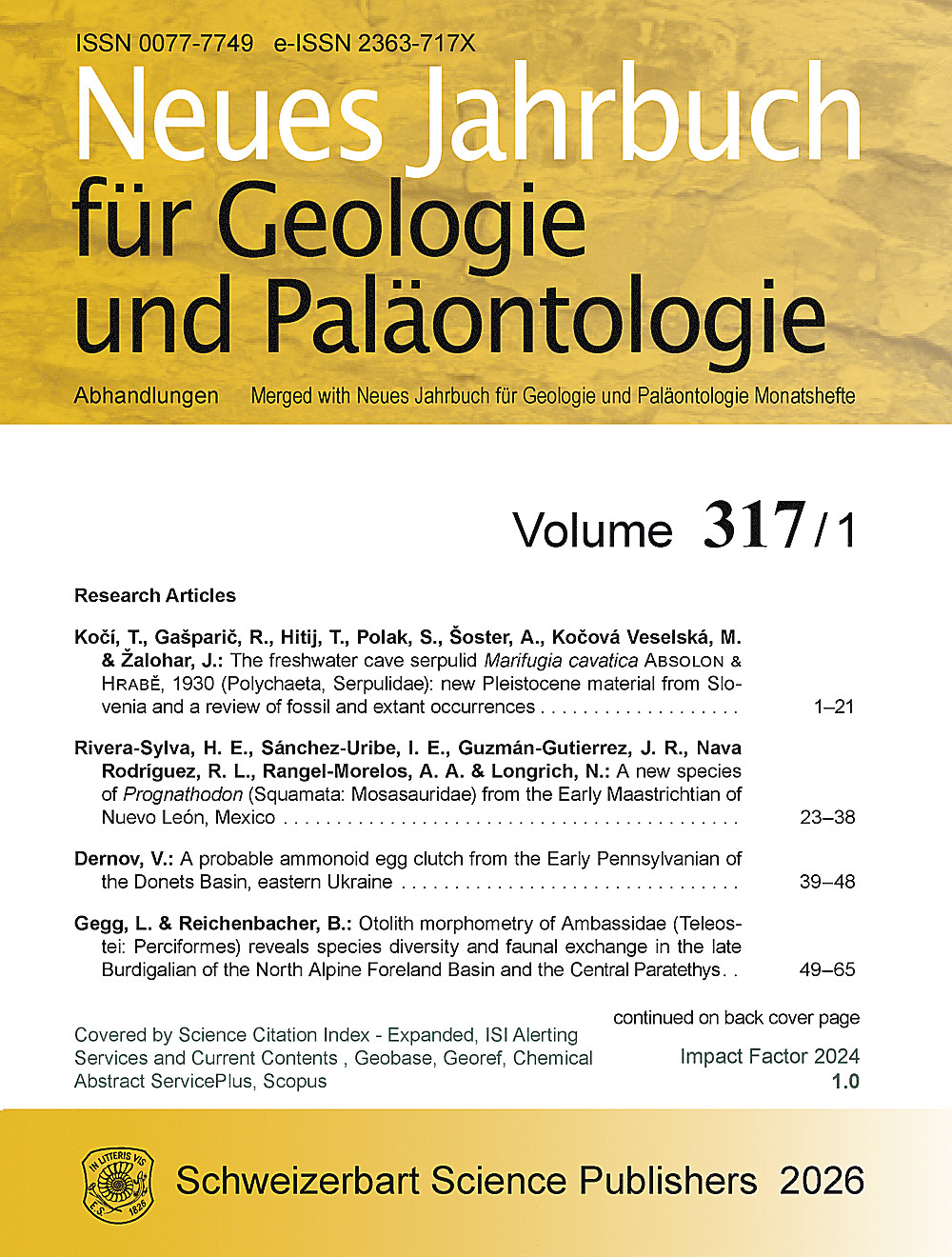 Cover image of: Neues Jahrbuch für Geologie und Paläontologie - Abhandlungen Band 317 Heft 1