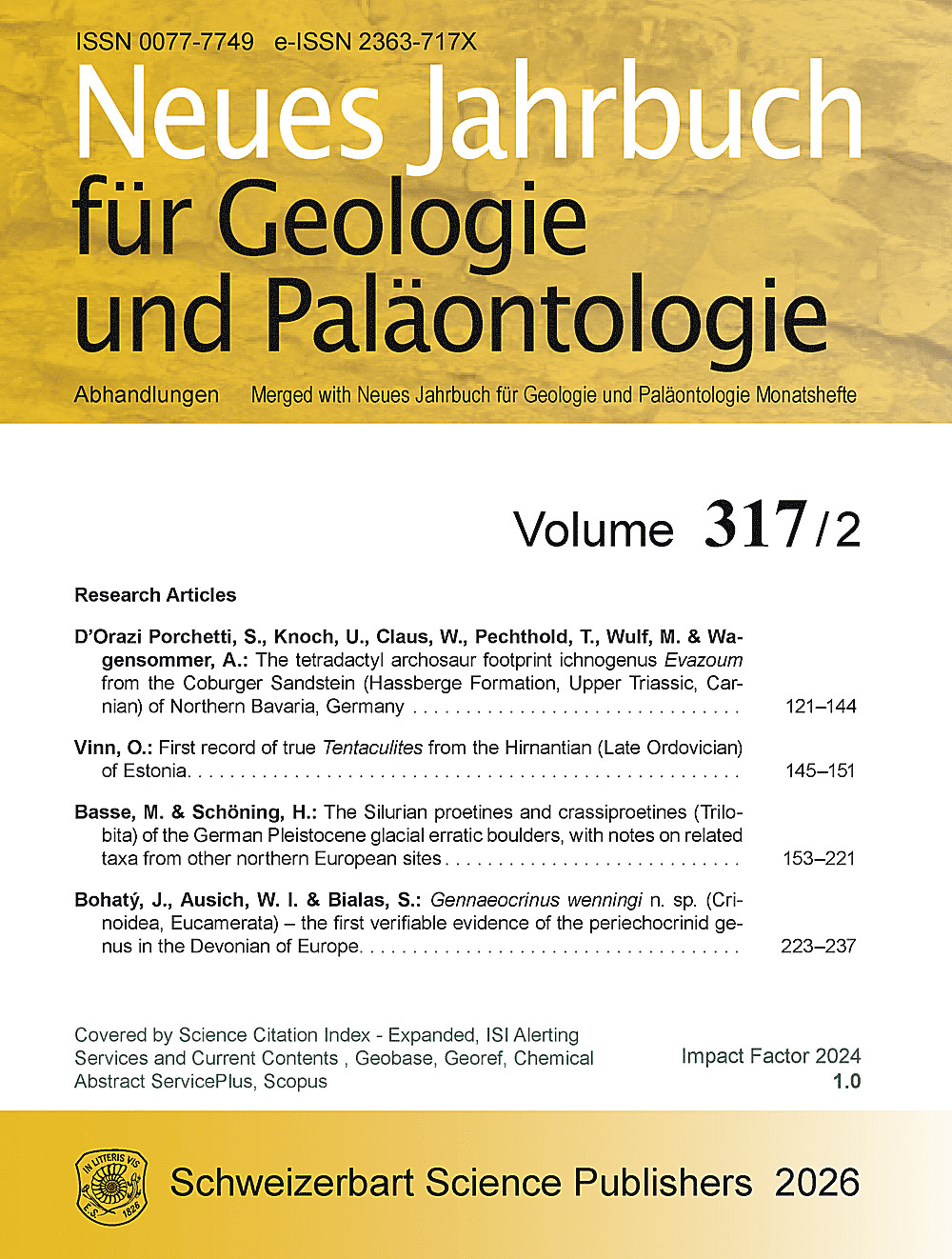 Cover image of: Neues Jahrbuch für Geologie und Paläontologie - Abhandlungen Band 317 Heft 2