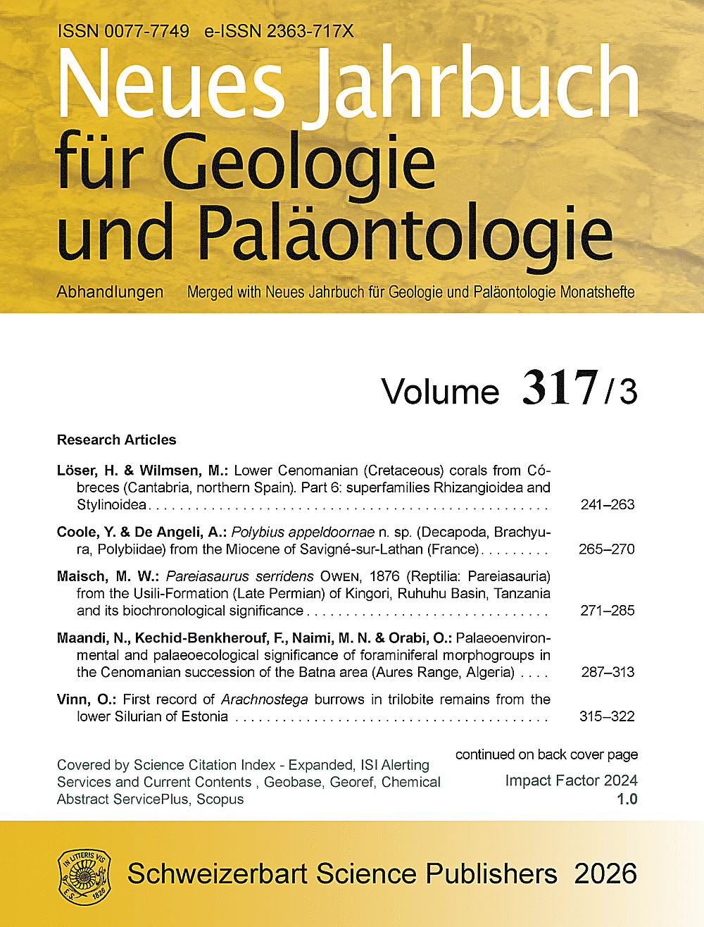 Cover image of: Neues Jahrbuch für Geologie und Paläontologie - Abhandlungen Band 317 Heft 3