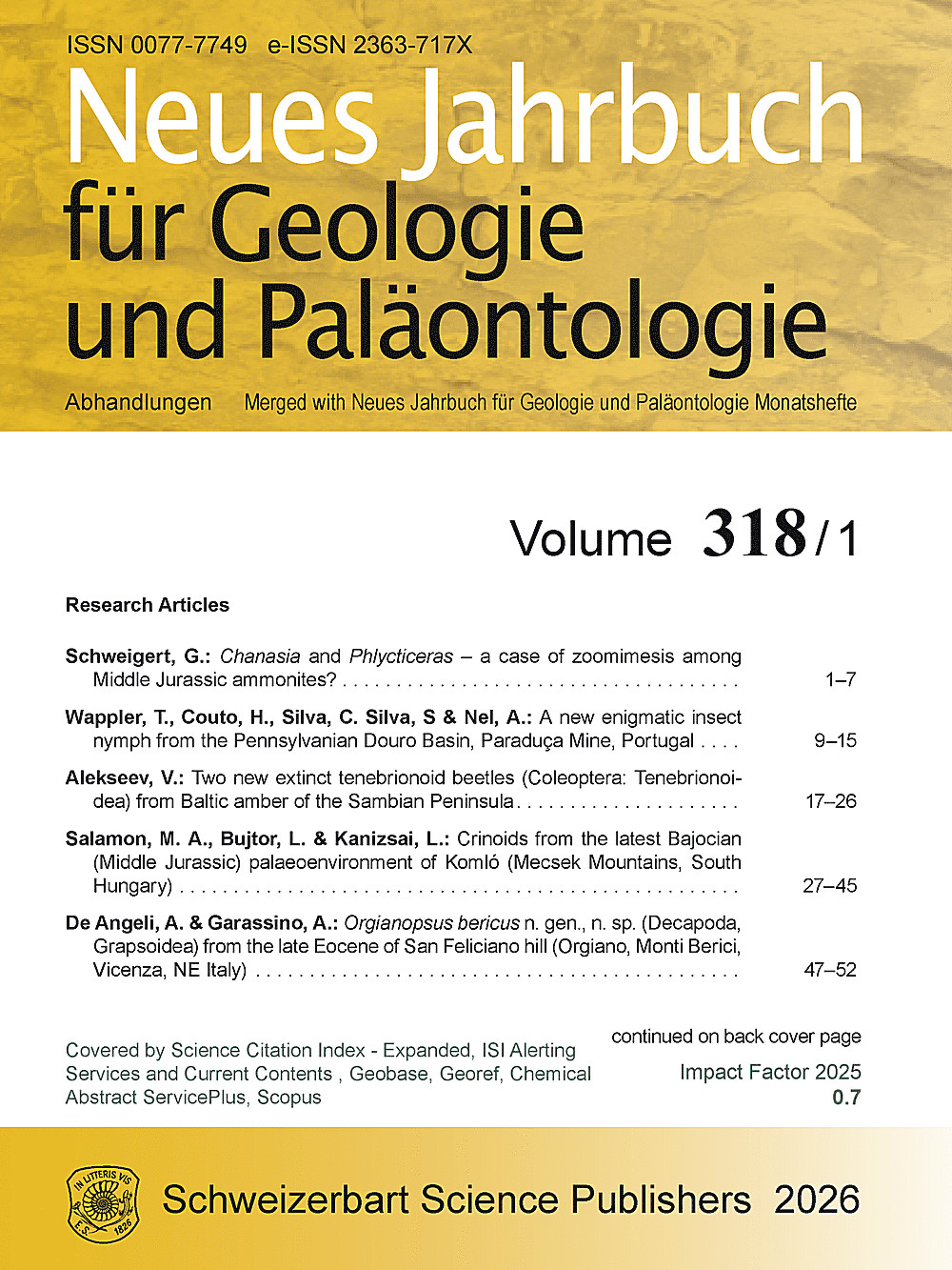 Cover image of: Neues Jahrbuch für Geologie und Paläontologie - Abhandlungen Band 318 Heft 1